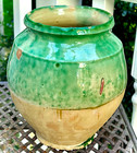 French Antique Art Pottery Green Glaze Ceramic Earthenware Confit Terracotta Pot
