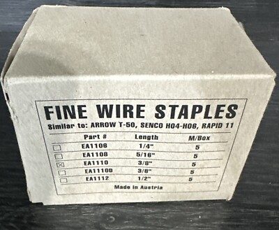 Fine Wire Staples EA1110 7/16 x 3/8 BX/5000 Arrow T-50, Rapid 11, Senco H04-H06