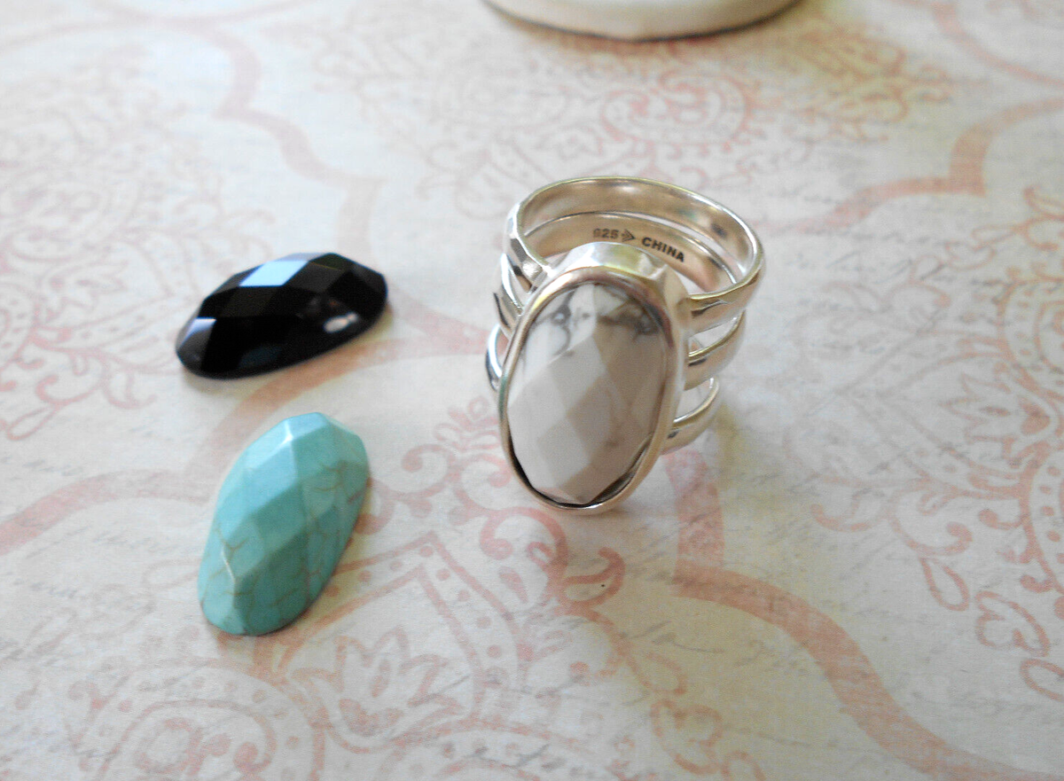 Silpada グラデーション ネイビーの石 台形 925 シルバー ヴィンテー SILPADA Sterling Silver 925 Hammered Smoky Quartz Wide Band