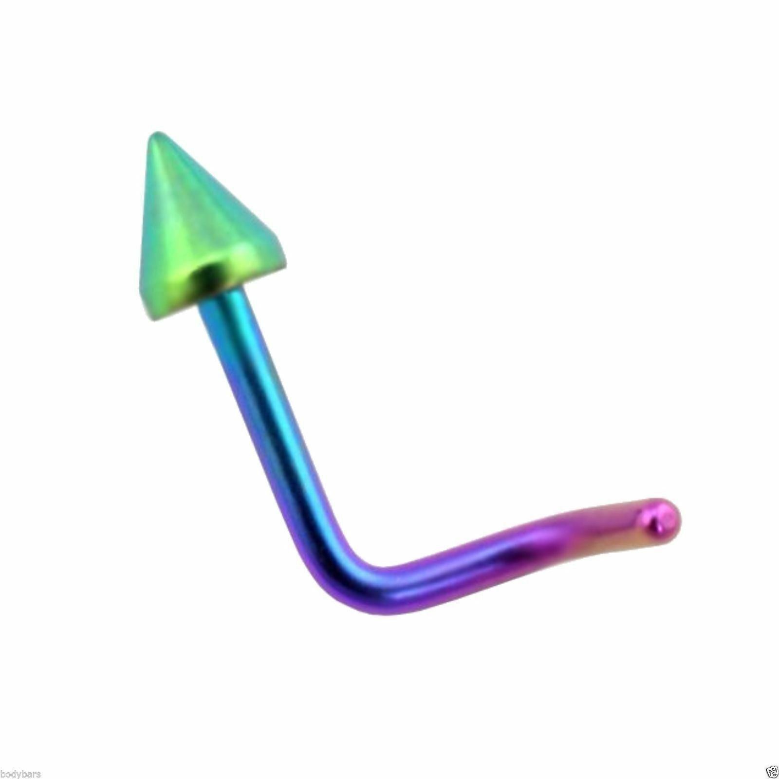 Nose Screw Anodized Rainbow Steel Spiked Bent Nostril Body Piercing Pin 20g 10mm