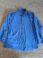 Geoffrey Beene Dress Shirt Men 16.5 32/33 Blue Long Sleeve Stretch Wrinkle Free