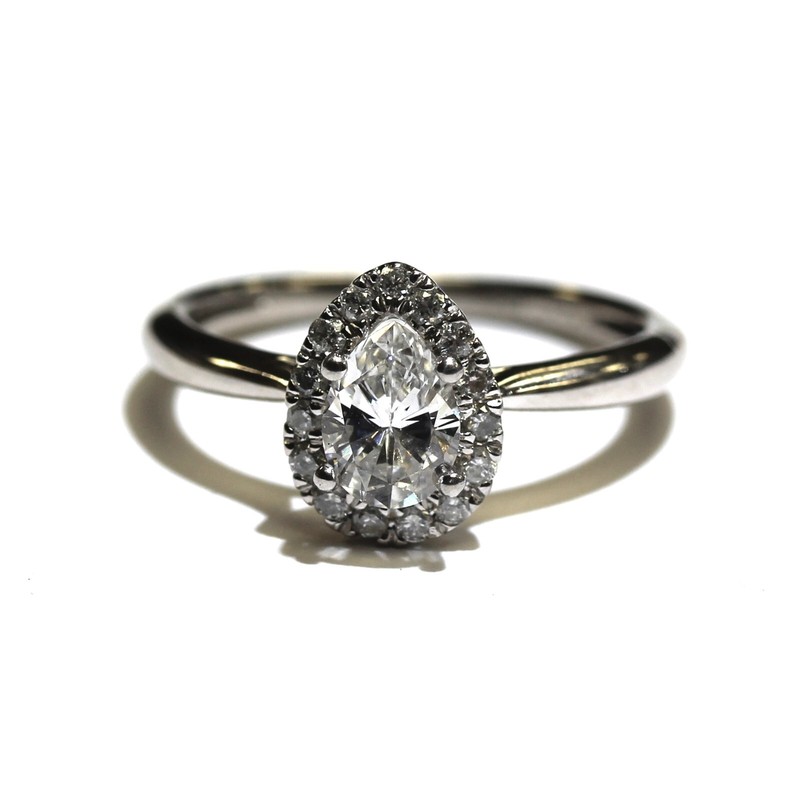 Natural GIA pear fancy diamond 14k white gold halo engagement ring .64ct I1 D