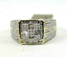 Natural Round Diamond Wide Square Cluster Men's Ring Band 14k Yellow Gold 2.54Ct