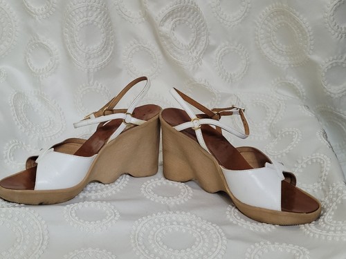 Sandalias blancas de cuña de tacón alto ondulado HI-UP FAMOLARE Italia - 5,5M - Imagen 2 de 7