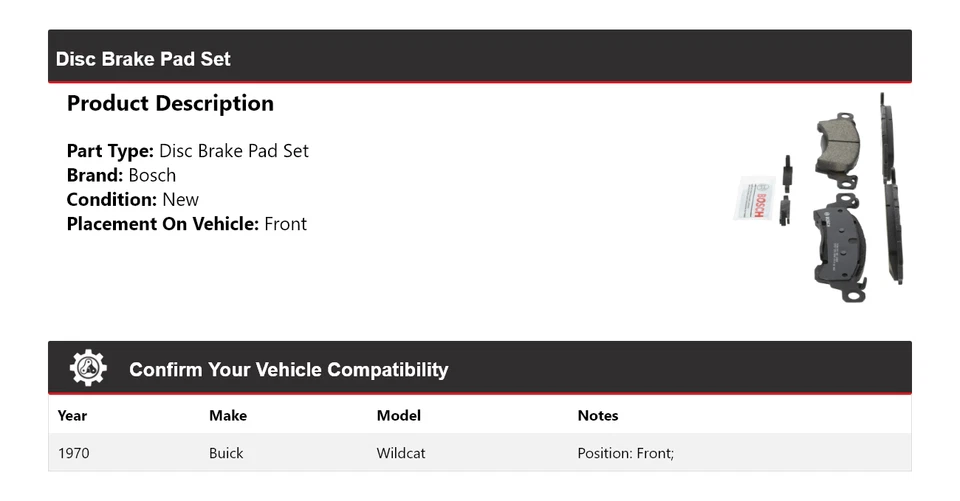 Pastillas de freno delanteras de cerámica QuietCast Bosch 1970 para Buick Wildcat Bosch Foto 2 de 4