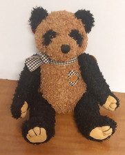Dan Dee Collectors Choice Patchwork Button Black Brown Teddy Bear 10" Soft Plush