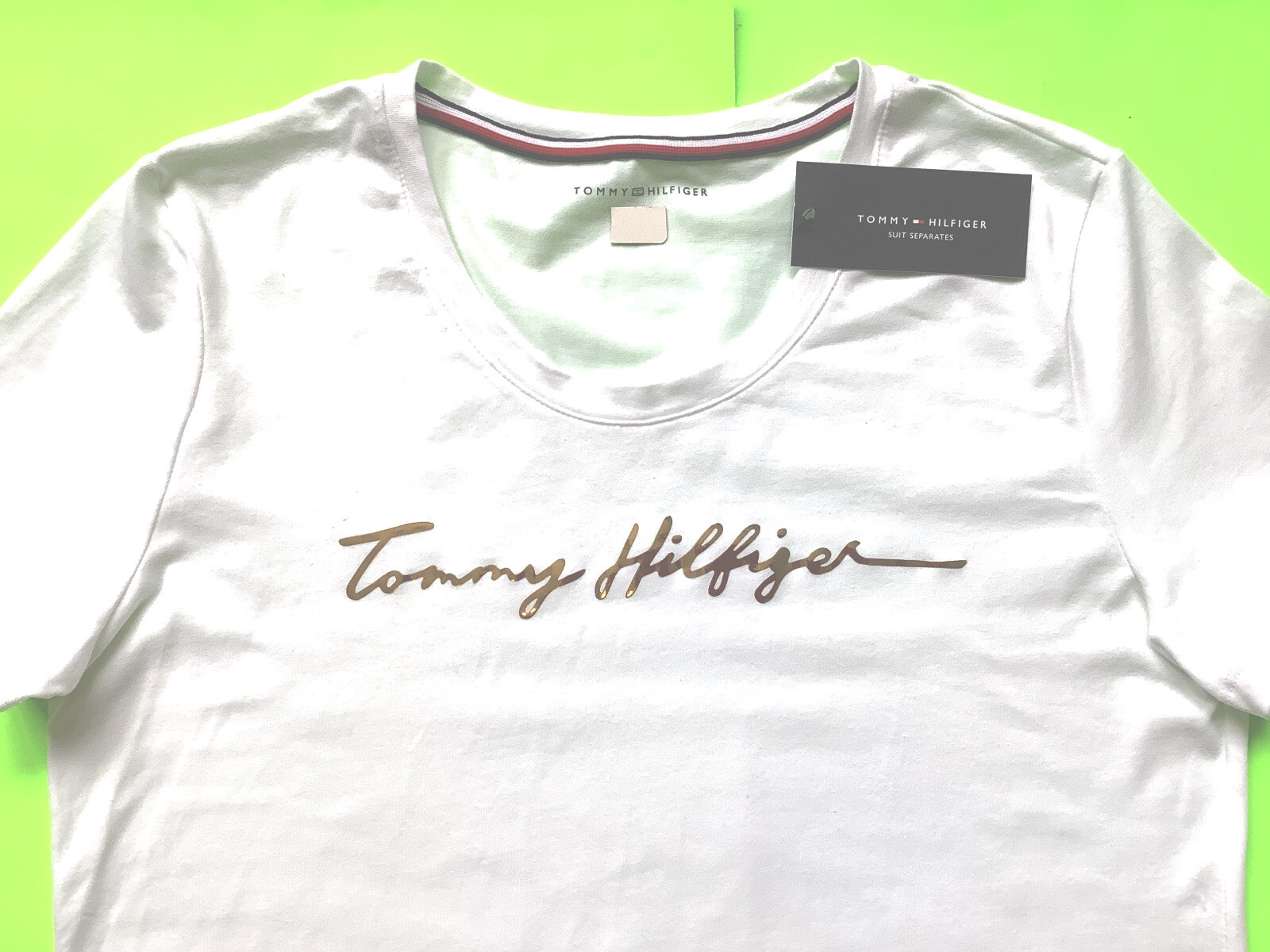 TOMMY HILFIGER Women’s Short Sleeve T-Shirt X-LARGE White w/Gold MSRP $49 NEW thumbnail 6