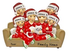 PERSONALIZED Family on Couch with Cat - Family of 6 Christmas Ornament Keepsake