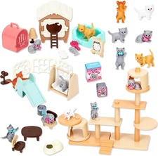 43-Piece Cat Figurine Playset - Realistic Pet Care Center Role Play Toys for Kid