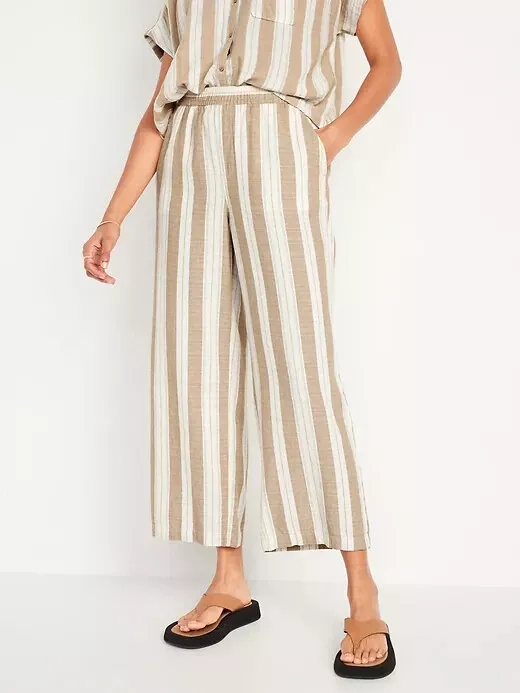 Old Navy High-Waisted Wide Leg Linen Blend PANTS Size L- Neutral