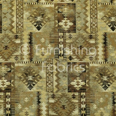 Feuerbehandelter neuer Gobelin Kelim Azteken Patchwork beige Chenille Polsterstoff