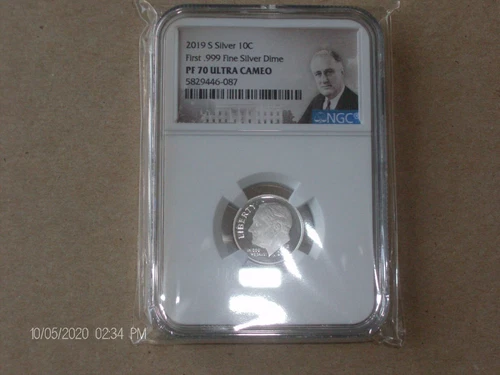 2019-S Silver Roosevelt Dime PR70 NGC UC FIRST .999 FINE SILVER "PORTRAIT LABEL"