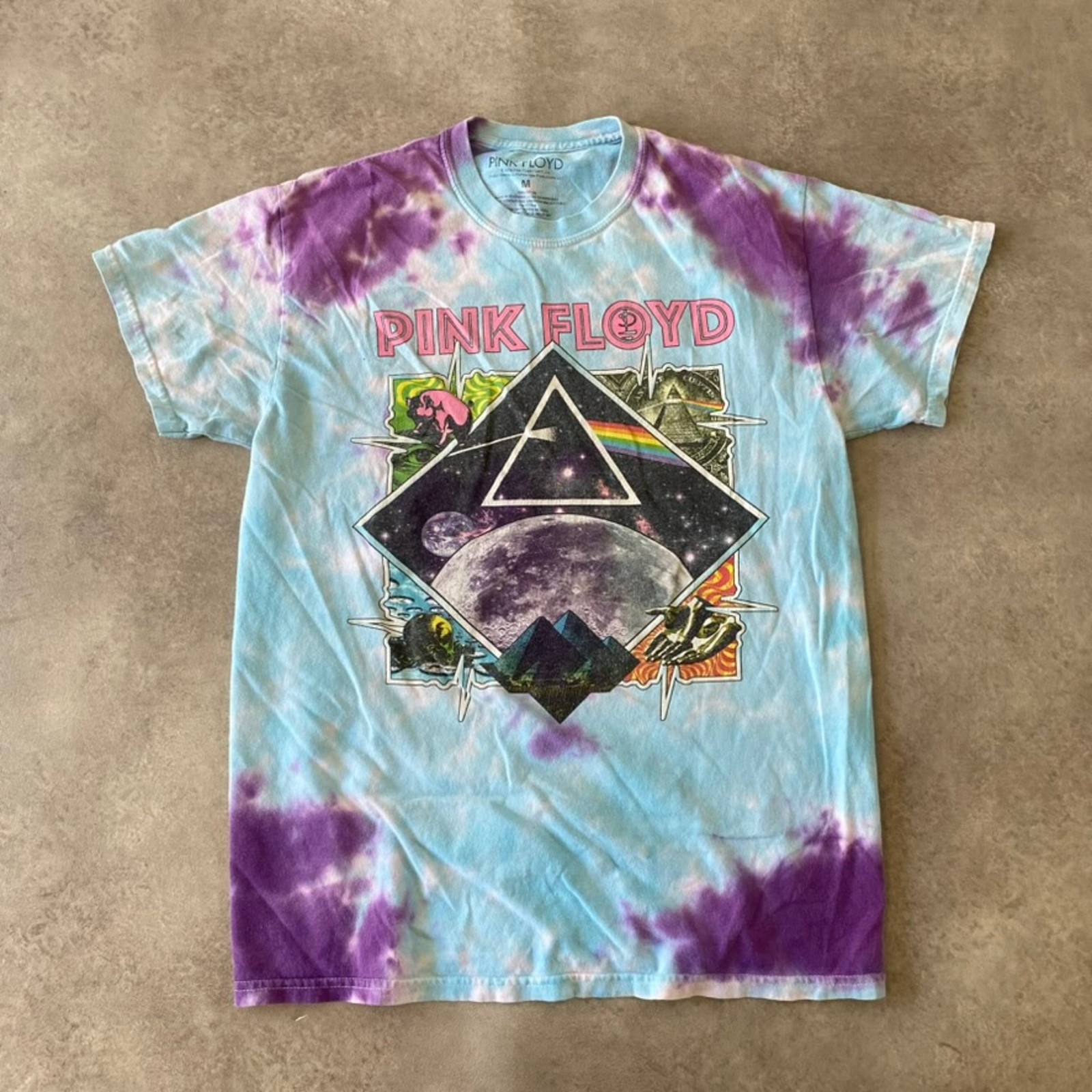 Pink Floyd Tie-Dye T-Shirt Mens Medium 90s Band Graphic Tee, Purple Blue