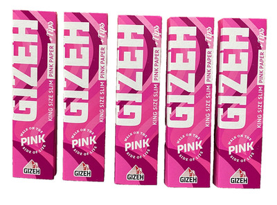 5 x GIZEH PINK King Size Slim + Tips   34 Blättchen & Filter Tips pro Heftchen