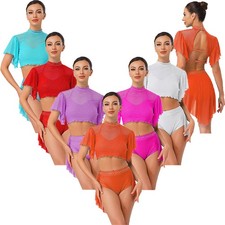 Womens Dress Skirt Set Gymanstics Dancewear Jazz Outfits Rhythm Lyrical Stage