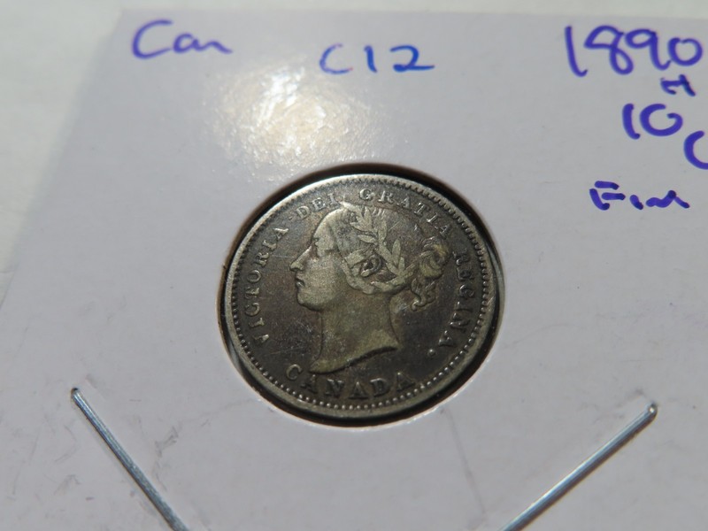 C12 Canada 1890-H Silver 10 Cents FINE