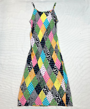 RIXO Multi-Color Patchwork Maxi Slip Dress Womens M Boho Festival Retro 70s Vibe