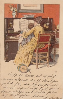 AK Mutter und Kind am Klavier Lithographie Meissner & Buch gelaufen 1901