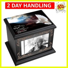 Secure Black Handcrafted Urn for Human Ashes with Photo Frame - 200lbs Capacity