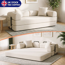3 Seater Sleeper Sofa Bed Couch Convertible Pull-Out Bed + Side Pockets Washable