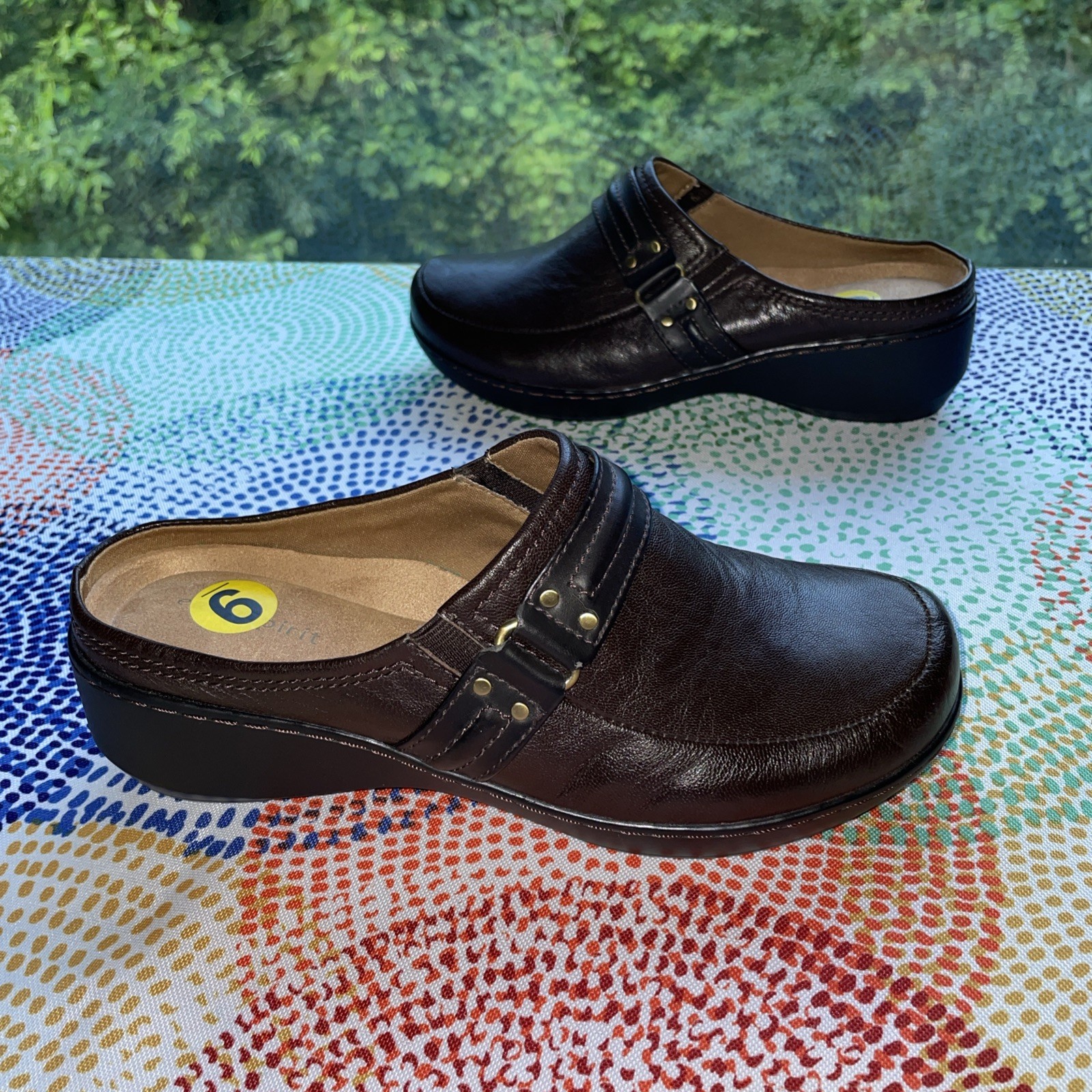 Easy Spirit Davet Mules Women’s Clog Shoes Size 9 Brand New Brown Leather Comfy