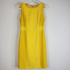 Adrianna Papell Sheath Dress Women’s 6 Yellow Lace Panel Sleeveless Cocktail
