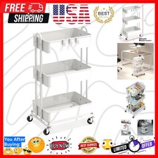 3-Tier Heavy Duty Metal Utility Rolling Cart, White