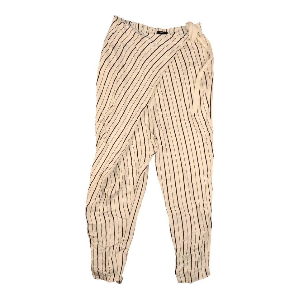 Bassike Pants womens XSMALL White Overlap tie striped casual harem Size XS