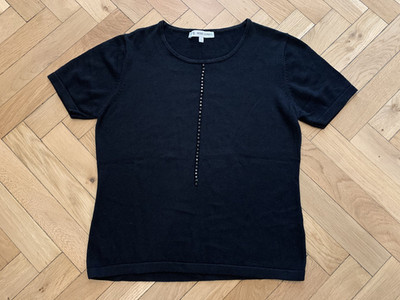  1. MODE EXPRESS stretch Oberteil T-Shirt Basic Größe L m.Perlen Muster schwarz
