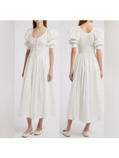 DOEN Ischia Dress Poplin Shirred White Organic Cotton Voile Maxi Salt