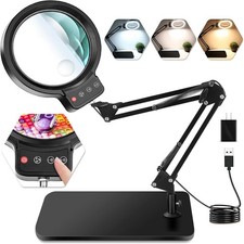 10X 30X Large Magnifying Glass with Light and Stand, 5-Inch LED Lighted Magnifie