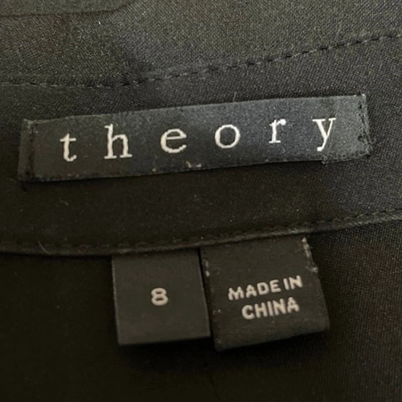 Theory Black 100% Silk Button Down Long Sleeve Collar Maxi Shirt Dress Size 8 - Image 4 of 4