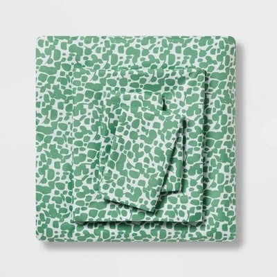 Queen Printed Microfiber 4pc Sheet Set Green Dot - Room Essentials: Polyester
