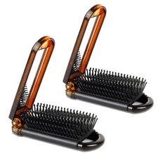 Compact Folding Hair Brush with Mirror, 2-Pack Portable Travel Comb and Mini ...