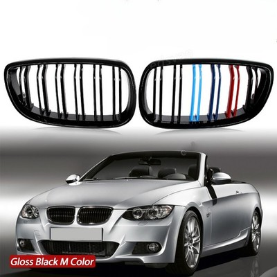 2X M-Color Front Kidney Grille For BMW 3-Series M3 E92 E93 2006-2009 Gloss Black