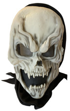 Skull Mask - Evil Scary Open Mouth Ghoul Skull Halloween Mask Full Hood - Adult