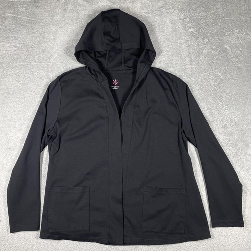 Isaac Mizrahi LIVE! Open Front Hoodie Womens XL Black Hooded Pockets Tagless - Picture 1 of 10