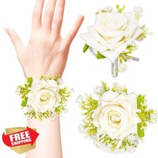 Rose Wrist Corsage Bracelet and Men Boutonniere Set