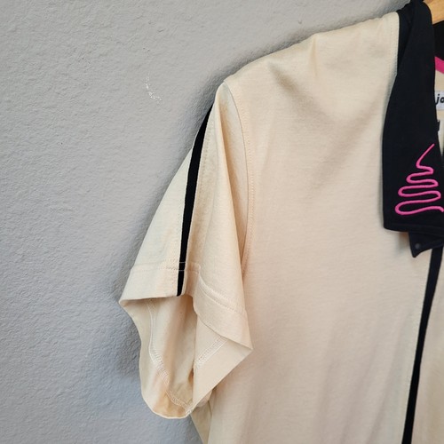 Jamie Sadock Short Sleeve Cotton Top Sz Large Cream Black Pink Abstract Details - Picture 7 of 11