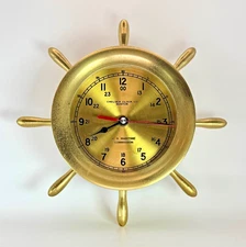 Chelsea Clock Co. Brass Ship’s Wheel Clock – U.S. Maritime Commission – Nautical