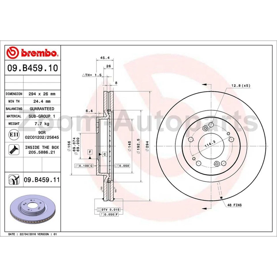 Brembo OE Front Brake Rotors & Brake Pads Kit for 2010-2012 Mitsubishi Eclipse - Image 4 of 4