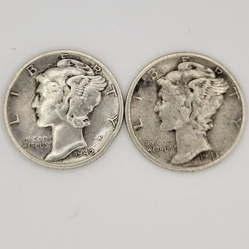 2 Mercury Dimes 90% Silver /  1942-S & 1943 / You Buy What You See