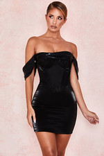 HOUSE OF CB Lucinda Black Off Shoulder Mini Dress SIze L NEW