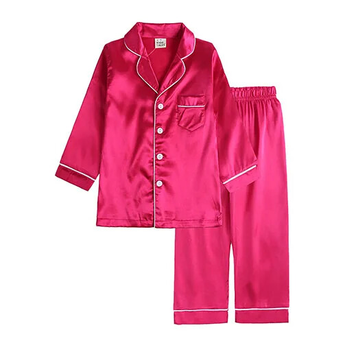 Pyjama Sets Mädchen Seide Satin Oberteil Hose Langarm Einfarbig Seidig Pyjama Nachthemd - Bild 30 von 45