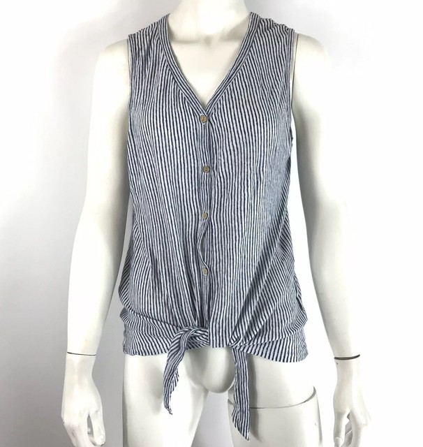Rachel Zoe Womens Linen Tie Front Tank Top Button Up Knit Blue White size M eBay