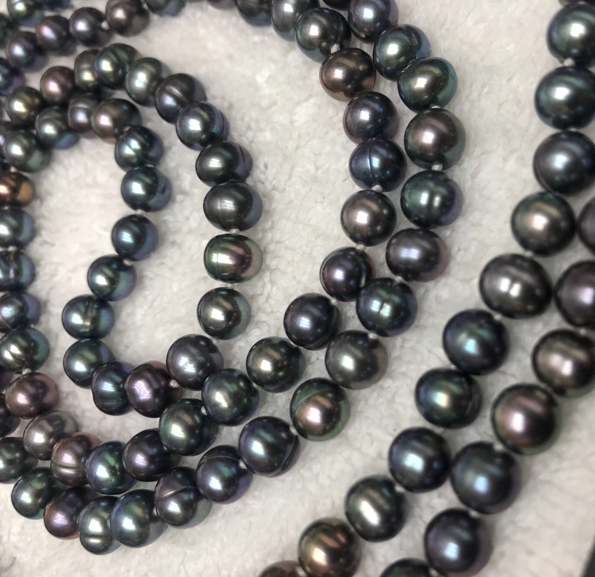 Pearl Necklace 60 Black Iridescent Pearls Natural 5.5mm 7mm eBay