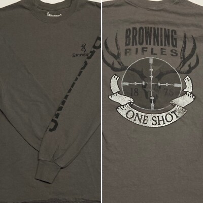 Adult Small Browning Rifles Long Sleeve Shirt One Shot 1878 Grey T-Shirt 
