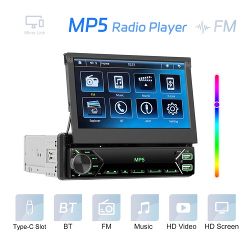 7" Single 1 DIN Flip out TouchScreen Car MP5 Stereo Radio Bluetooth with Camera - Picture 21 of 24