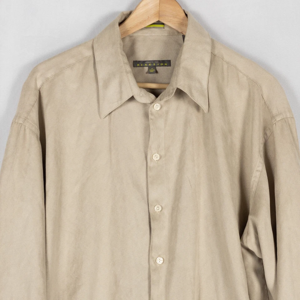 Kenneth Cole Reaction Shirt Mens XL 34/35 Sleeve Beige Microfiber - Image 2 of 4
