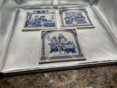 Set (3) Royal Delft Holland  Pharmacist Series  Hand Painted Tile Trivets 6 